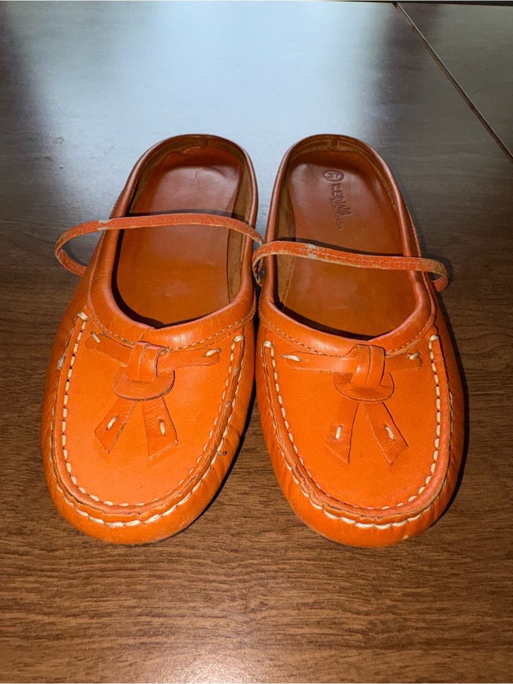 Vintage Women's Orange Leather Mary Jane Loafer Sandals